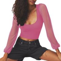 Rayon Slim & Crop Top Women Long Sleeve T-shirt see through look Solid PC
