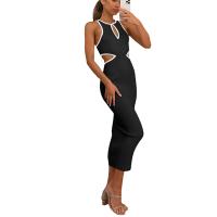 Rayon Sexy Package Hip Dresses mid-long style & hollow & skinny style patchwork Solid PC