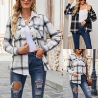Cotton Women Long Sleeve Shirt & with pocket patchwork plaid white and black PC