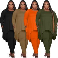 Cotton Plus Size Women Casual Set irregular & two piece Long Trousers & top Solid Set