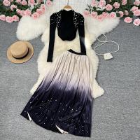 Polyester High Waist Women Casual Set & two piece skirt & top black Set
