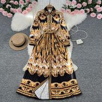 Polyester Waist-controlled One-piece Dress large hem design printed gold PC