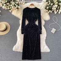 Polyester Waist-controlled & Slim Long Evening Dress side slit black PC
