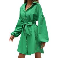Polyester One-piece Dress slimming patchwork Solid green PC