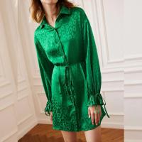 Polyester Waist-controlled Shirt Dress jacquard leopard green PC