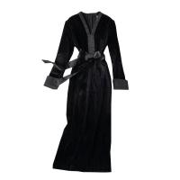 Pleuche Waist-controlled One-piece Dress slimming & deep V Solid black PC