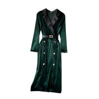 Pleuche Waist-controlled One-piece Dress slimming Solid green PC
