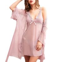 Polyamide & Spandex Sexy Pajama Set backless & three piece robe & sleepshirt & T-back Set