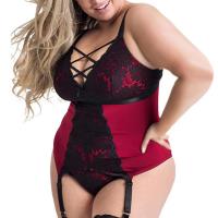 Polyamide & Spandex Plus Size Sexy Teddy backless & hollow patchwork PC