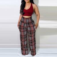 Twilled Satin Plus Size & High Waist Wide Leg Trousers printed PC