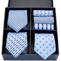 Polyester Tie Set six piece Square Scarf & tie printed Box