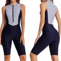 Polyamide One-piece Swimsuit & sun protection & skinny style printed striped Navy Blue PC