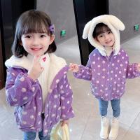 Polyester With Siamese Cap Girl Coat & loose & thermal printed dot purple PC