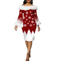 Polyester Slim Sexy Package Hip Dresses christmas design & off shoulder printed PC