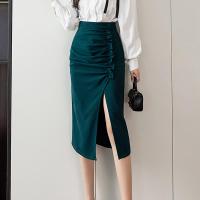 Polyester High Waist Package Hip Skirt side slit Solid PC