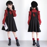 Cotton Girl Clothes Set & two piece & loose suspender skirt & top Solid Set