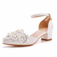 Synthetic Leather chunky High-Heeled Shoes white Pair