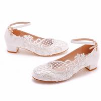 Synthetic Leather buckle & chunky High-Heeled Shoes white Pair