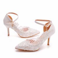 Synthetic Leather buckle & Stiletto High-Heeled Shoes white Pair