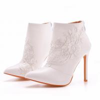 Synthetic Leather back zipper & Stiletto Boots white Pair