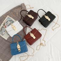 PU Leather Box Bag Shoulder Bag attached with hanging strap crocodile grain PC