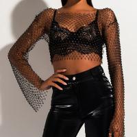 Polyester Slim & Crop Top Women Long Sleeve Blouses with rhinestone : PC