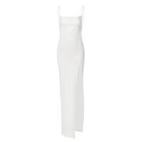 Polyester Slim Sexy Package Hip Dresses side slit Solid white PC