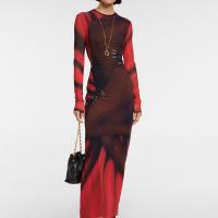 Polyester Slim Sexy Package Hip Dresses printed red PC