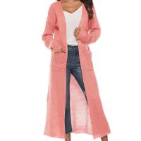 Mohair & Acrylic Women Long Cardigan mid-long style & with pocket knitted Solid PC