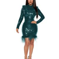 Polyester Slim Sexy Package Hip Dresses Sequin Solid PC