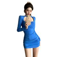 Cotton Slim Sexy Package Hip Dresses patchwork Solid PC