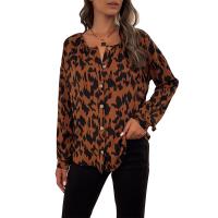 Poliéster Mujer camisa de manga larga, impreso, leopardo,  trozo