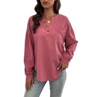 Polyester Women Long Sleeve Shirt irregular & with pocket patchwork Solid PC