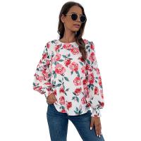 Polyester scallop Women Long Sleeve Shirt & loose printed white PC