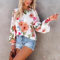 Polyester Women Long Sleeve Blouses & loose printed floral white PC