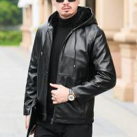 PU Leather & Polyester Slim Men Coat & thermal Solid black PC