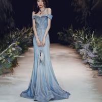 Polyester Slim & Plus Size & Mermaid Long Evening Dress backless light blue PC