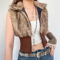 Polyester Women Vest & thermal patchwork brown PC