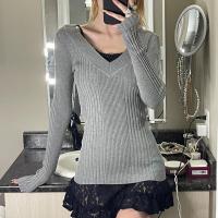 Viscose Fiber Slim Women Knitwear knitted Solid gray PC