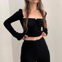 Polyester Slim Women Long Sleeve Blouses patchwork black PC