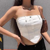 Polyester Tube Top & off shoulder patchwork white PC