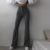 Polyester Women Long Trousers slimming patchwork Solid gray PC