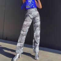 Polyester High Waist Women Long Trousers printed gray PC