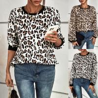 Polyester Women Sweatshirts & loose printed leopard PC