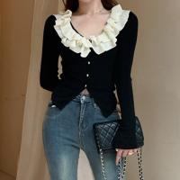 Cotton lace & Slim Women Cardigan knitted black PC