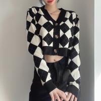 Acrylic Sweater Coat & loose knitted Argyle black PC