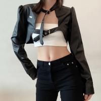 PU Leather Motorcycle Jackets slimming patchwork Solid black PC