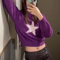 Polyamide Women Sweater & loose printed star pattern purple PC