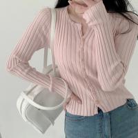 Cotton Slim Women Cardigan knitted Solid pink PC