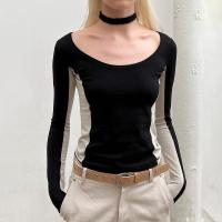 Polyester Slim Women Long Sleeve T-shirt patchwork PC